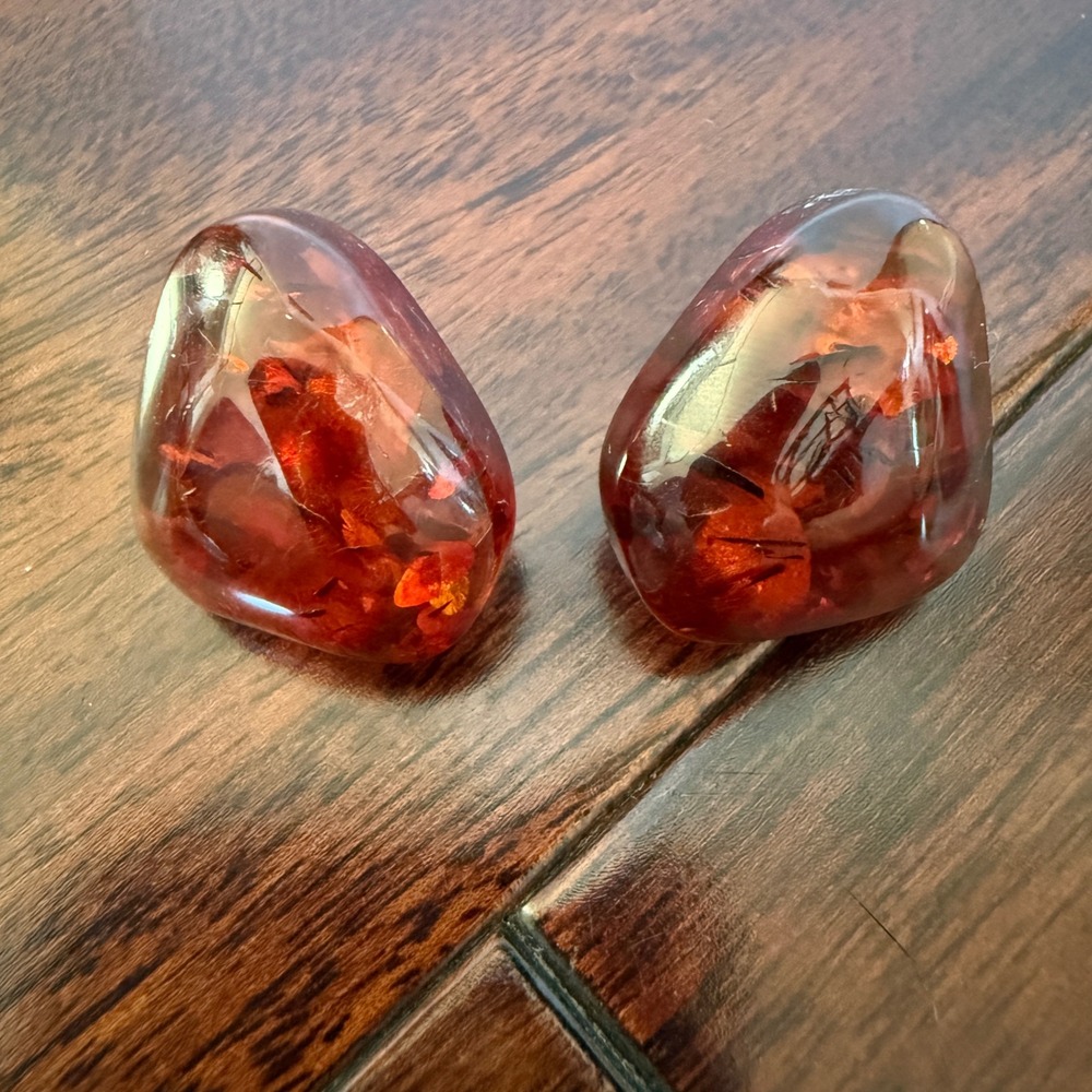 Vintage Genuine Amber Chunk Stud Earrings Cognac Cherry Large Statement